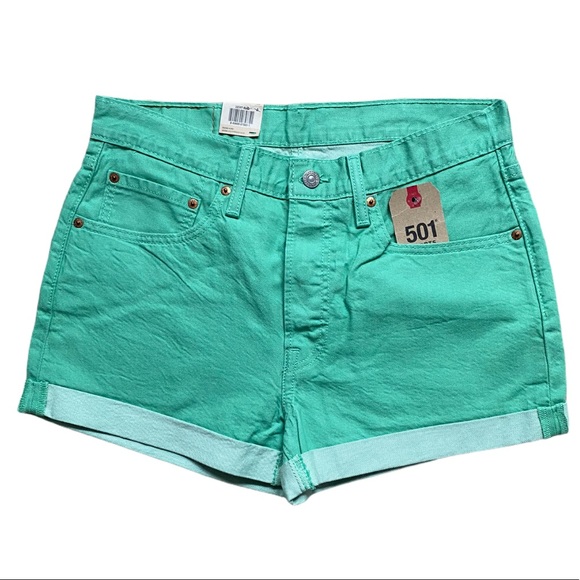 Levi’s 501 Cuff Shorts Mid Rise Green Waist 30 NWT - Picture 8 of 8